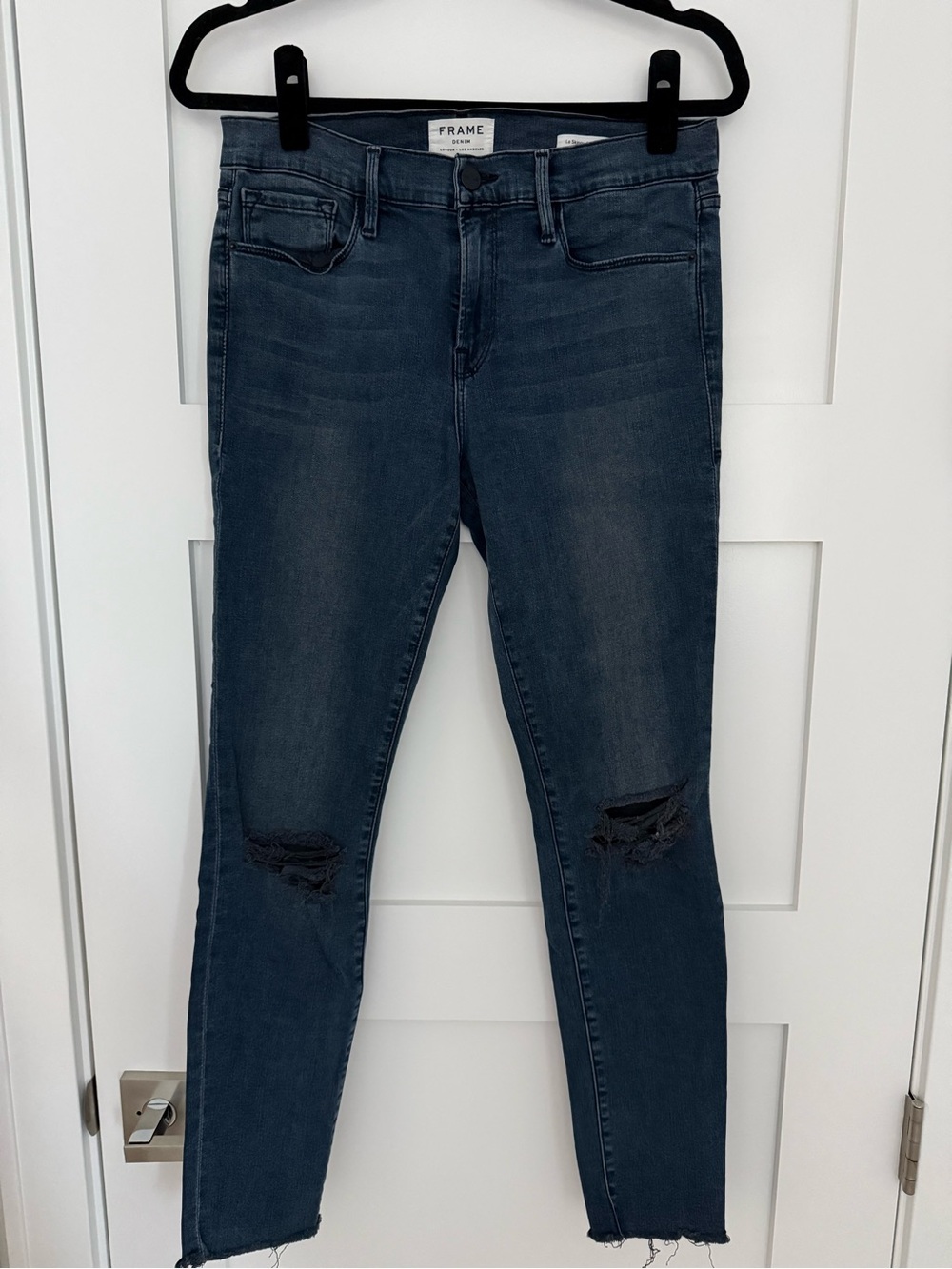 Frame Denim Indigo Ripped Skinny Jeans